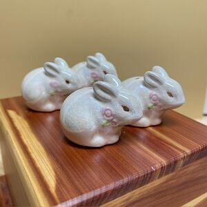 2 Sets Of Mini Ceramic Bunny Salt And Pepper Shakers 1.5” Easter Spring